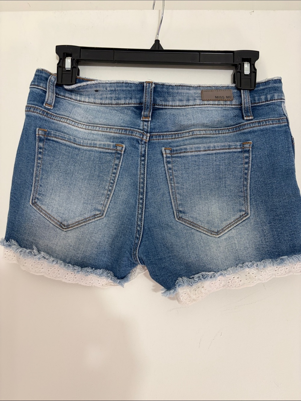 Miss Me Light Blue Denim Shorts with White Eyelet Trim EUC - Picture 2 of 4